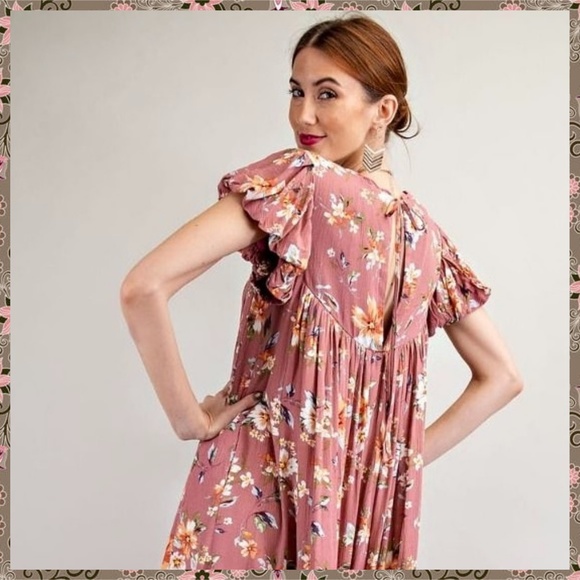 EASEL Flowy Oversized Ultra Wide Leg Romper Ruffled Bubble Sleeves Keyhole Back - Picture 15 of 16